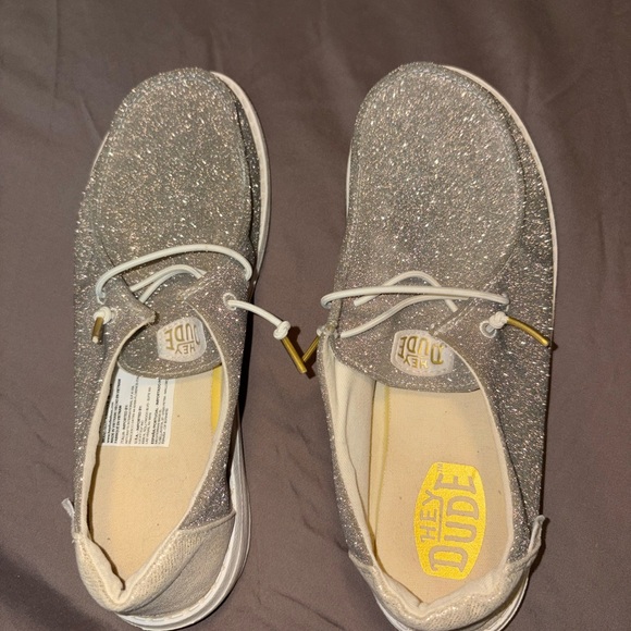 Hey Dude Shoes - Hey Dude Women's Glitter Silver Slip-On Moccasins